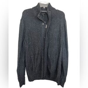Banana Republic Factory Dark Gray Speckled Knit Wool Full Zip Sweater Large